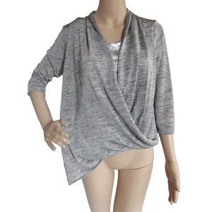 Thomas&Olivia Party Holiday Blouse Small Silver Asymmetric Wrap Top sheen shirt